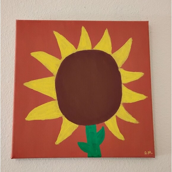 Hand Painted Art On Canvas Flower Acrylic Painting Yellow Brown Orange 14 x14 - Picture 4 of 4